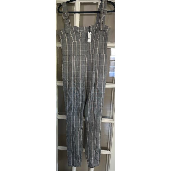 we wore what jumpsuit Corset Overalls Stretch Plaid Gray large women’s - Picture 4 of 8